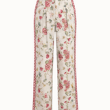Burgundy - Floral Linen Pants
