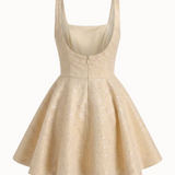 Butter Yellow Sequin-Embellished Lace Mini Evening Dress