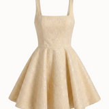 Butter Yellow Sequin-Embellished Lace Mini Evening Dress