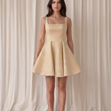 Butter Yellow Sequin-Embellished Lace Mini Evening Dress