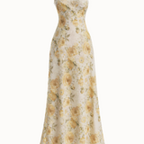 Yellow Meadow - Floral Linen Maxi Dress