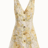 Yellow Meadow - Floral Linen Mini Dress